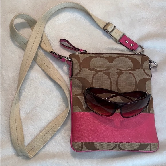 Coach Signature Khaki and Pink Crossbody Bag - Picture 7 of 7